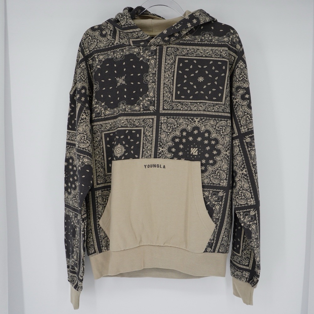 YoungLA Mens Small Bandana Paisley Print Hoodie Pullover Streetwear Athletic